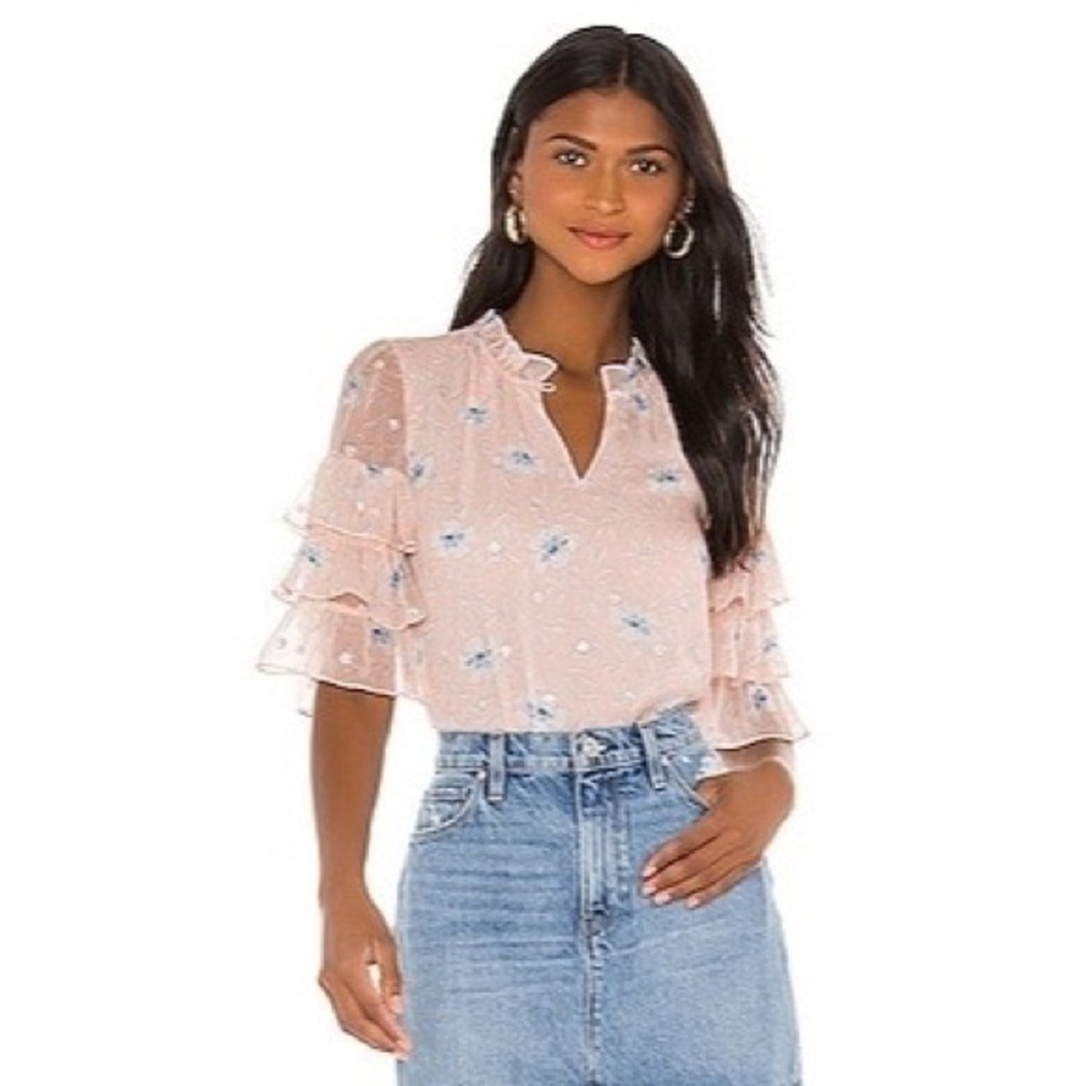 Rebecca Taylor Trellis Top $350 Peach Combo Size 12 Ruffles Barbiecore Romantic